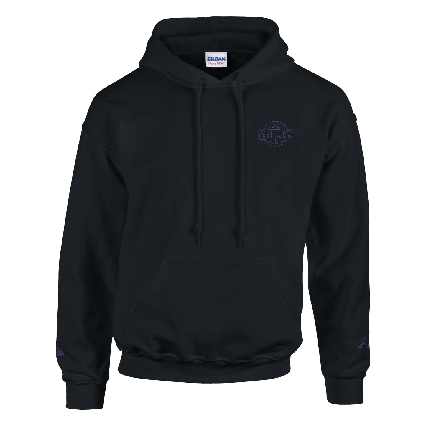 Black unisex streetwear hoodie with minimalist nature graphic and front pocket.