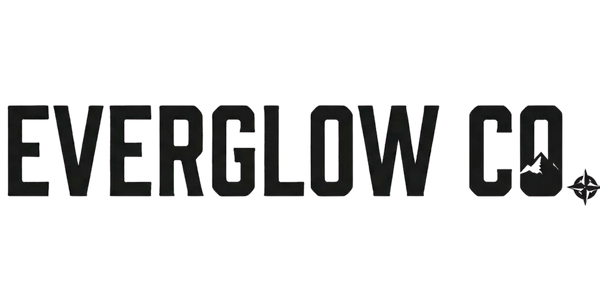 Bold EVERGLOW CO. text logo with compass and mountain icons, nature-inspired streetwear